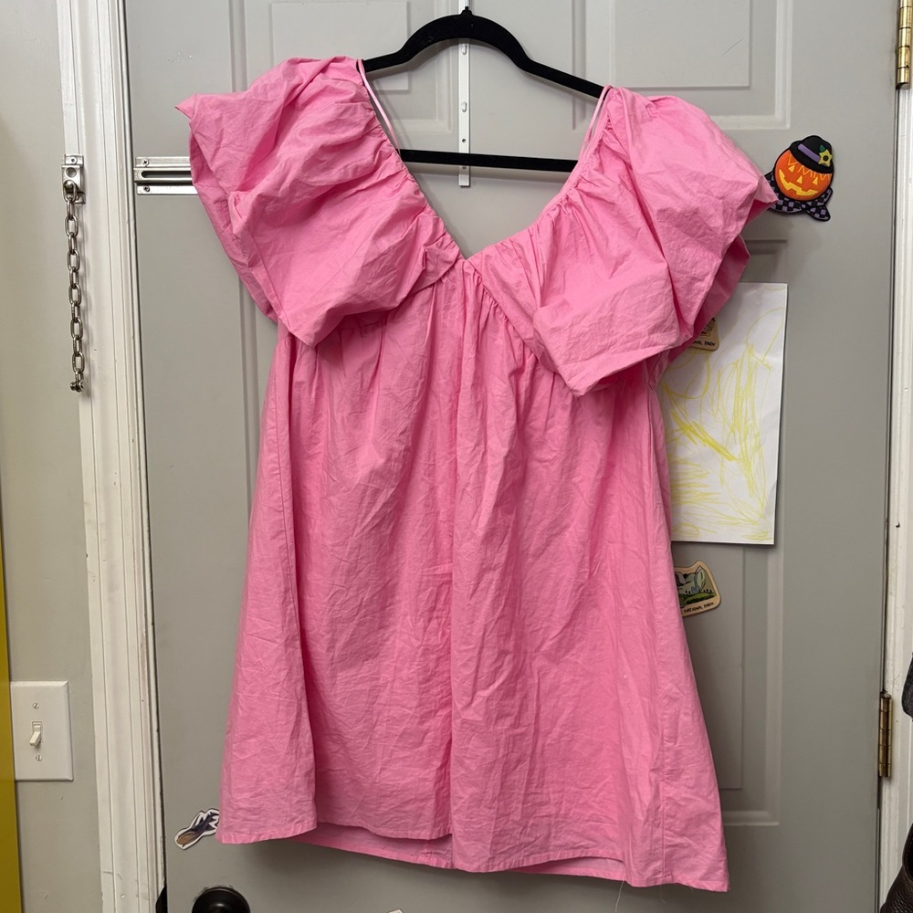 Pink Ruffle Sleeve Mini Dress - Picture 2 of 5